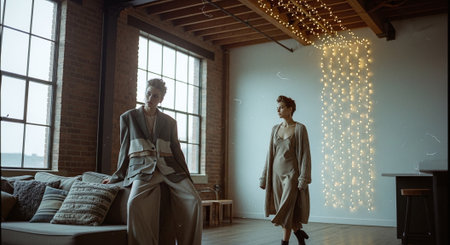 Fashionable young couple in the interior of a modern loft apartmentの素材