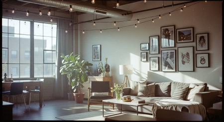 Modern living room interior design. 3d render illustration mock up.の素材