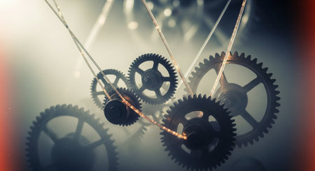 Close-up of gears and cogs. Conceptual image.の素材