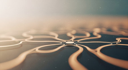 3d illustration of abstract geometric background with glowing lines and waves.の素材