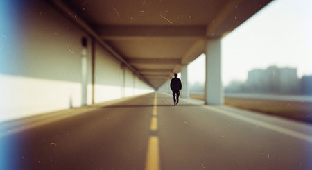 Businessman walking on a road in a city. 3d renderingの素材