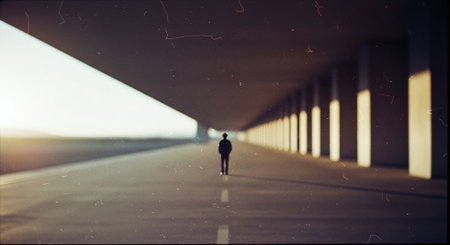 Silhouette of a man walking on the road. 3d renderingの素材