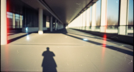 Blurred image of a man walking in a corridor of the airportの素材