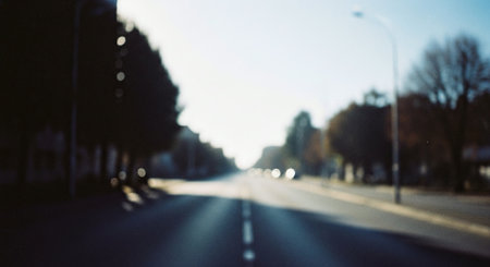 Blurred view of the road in the city at sunset. Abstract background.の素材
