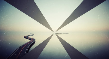 Conceptual image of a road in the middle of the sea.の素材