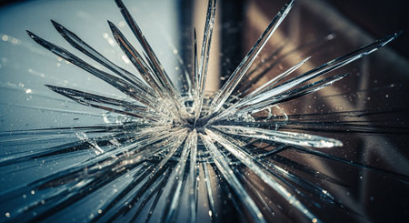 Broken glass close-up. Selective focus. Toned.の素材