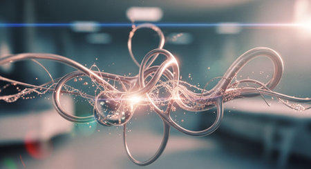 Futuristic technology interface 3D rendering with lines and bokehの素材