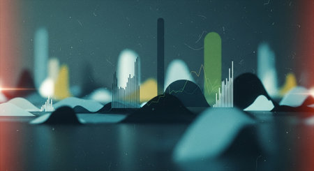 Graphs and charts on a dark background. 3d rendering.の素材