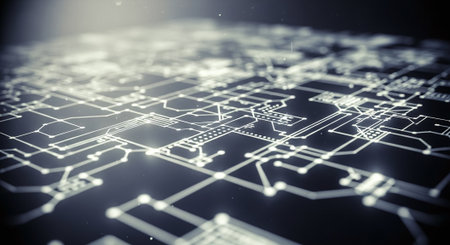 Circuit board technology concept. 3d rendering toned image double exposureの素材