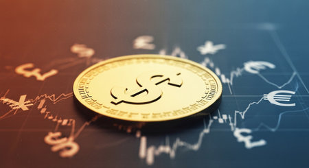 Gold coin on the background of the financial chart. 3D renderingの素材