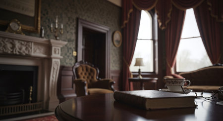 Luxury interior of a living room with a book and a chairの素材