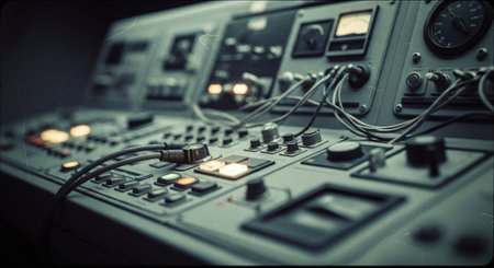 Audio mixing console in a recording studio. Selective focus. Toned.の素材