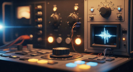 Close-up of an electronic sound mixer. 3D Renderingの素材