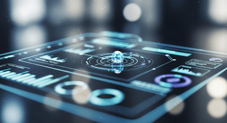 Futuristic user interface with hologram and icons 3D renderingの素材