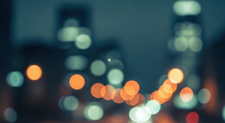 Abstract circular bokeh background of city at night, defocusedの素材