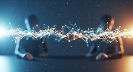 Man and woman sitting on floor with laptop and social network hologram. 3D renderingの素材