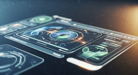 Futuristic user interface with HUD elements. Interface concept. 3D Renderingの素材
