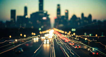 abstract motion blur of car light on the road at city backgroundの素材
