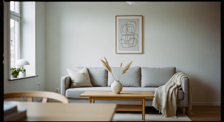 Interior of a living room with a sofa and a coffee tableの素材