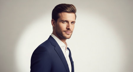 Portrait of handsome young man in elegant suit. Studio shot.の素材