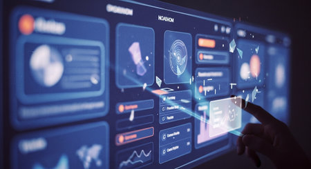 Fingerprint scan on virtual screen. Future technology concept. 3D Renderingの素材