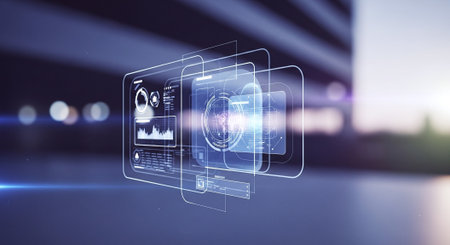 Futuristic user interface with hologram screen. 3d renderingの素材