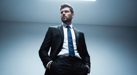 Portrait of confident businessman in suit and tie looking at camera.の素材