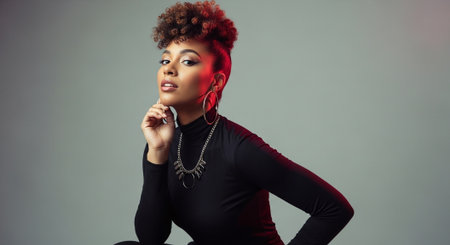 Beautiful african american woman with afro hairstyle and makeupの素材