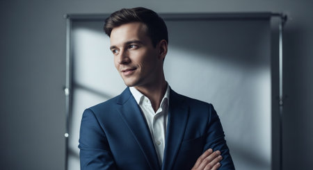 Portrait of a handsome young man in a suit. Men's beauty, fashion.の素材