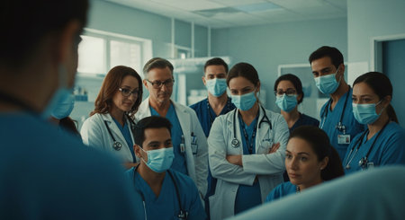 Group of doctors and nurses working in a hospital. Medical team.の素材