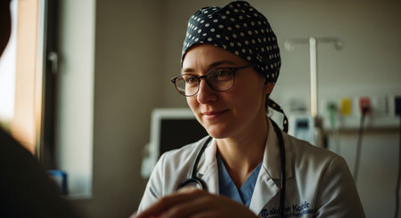 Portrait of a female doctor sitting in her office at the hospitalの素材