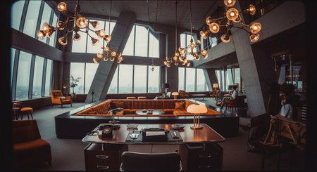 Luxury restaurant interior. Luxury dining room in loft style.の素材