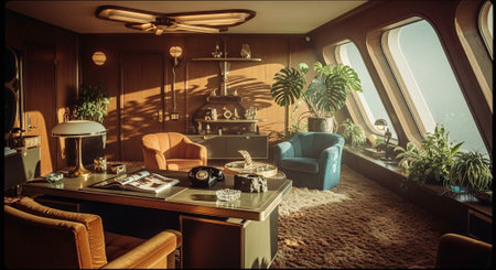 Interior of a luxury hotel room with armchair and coffee tableの素材