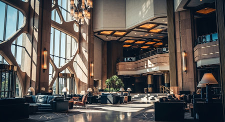Luxury hotel lobby interior - Vintage filter and sunflare effectの素材