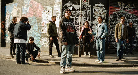 Fashionable young people walking in the street in Milan.の素材