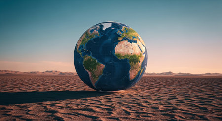 Globe in the desert. 3d render. Elements of this image furnished by NASAの素材