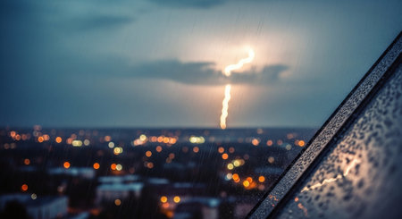 Lightning strike through the window of a car during a thunderstormの素材