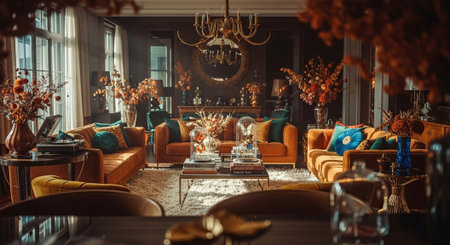 interior of luxury living room with sofa, armchair and tableの素材