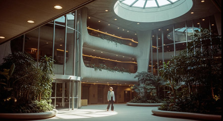 Businessman walking in the lobby of a modern office building. Business conceptの素材