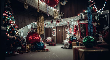 Christmas decorations in the room. Christmas and New Year background. Festive decoration.の素材