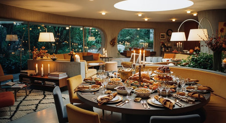 Luxury dining room decorated with a lot of cutleryの素材