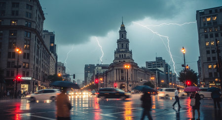 Traffic in the city center of Madrid, Spain. Long exposureの素材