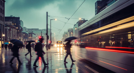 Commuters at rush hour in London, UK. Long exposure shot.の素材