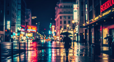 Blurred image of people walking in the city at night. Intentionally blurred post production for bokeh effectの素材
