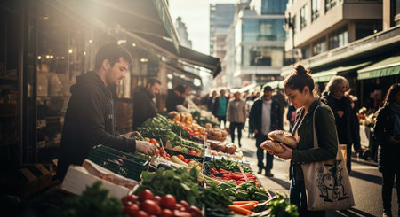 People shopping at Borough Market in London, UKの素材