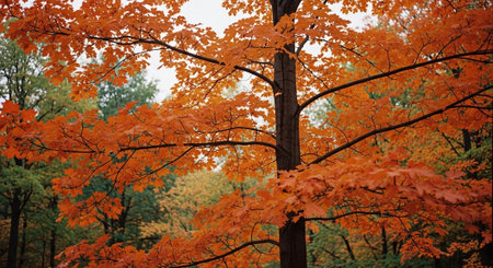 Autumn leaves on a tree in the forest. Autumn landscape.の素材