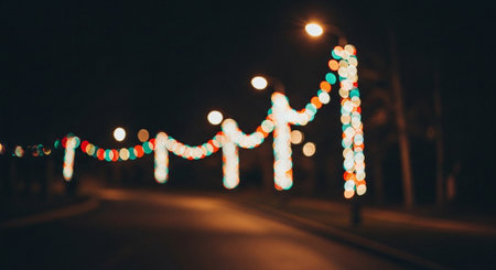 Abstract circular bokeh background of night city street with light bulbsの素材