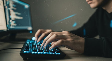 Hacker using computer to steal data. The concept of cybercrime and hacking.の素材