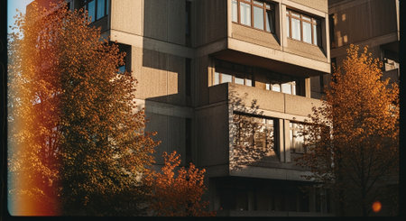 Modern apartment buildings on a sunny day. Facade of a modern apartment buildingの素材