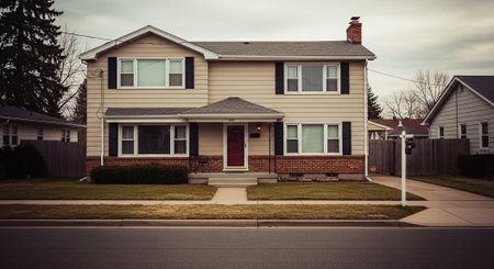 Panoramic view of a single family house in the suburbs.の素材